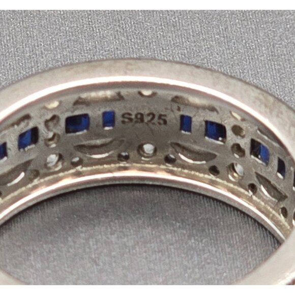 Joancee Sterling Silver Blue & Clear Sapphire Woven Eternity Band Ring Size 5.75 - Picture 5 of 9